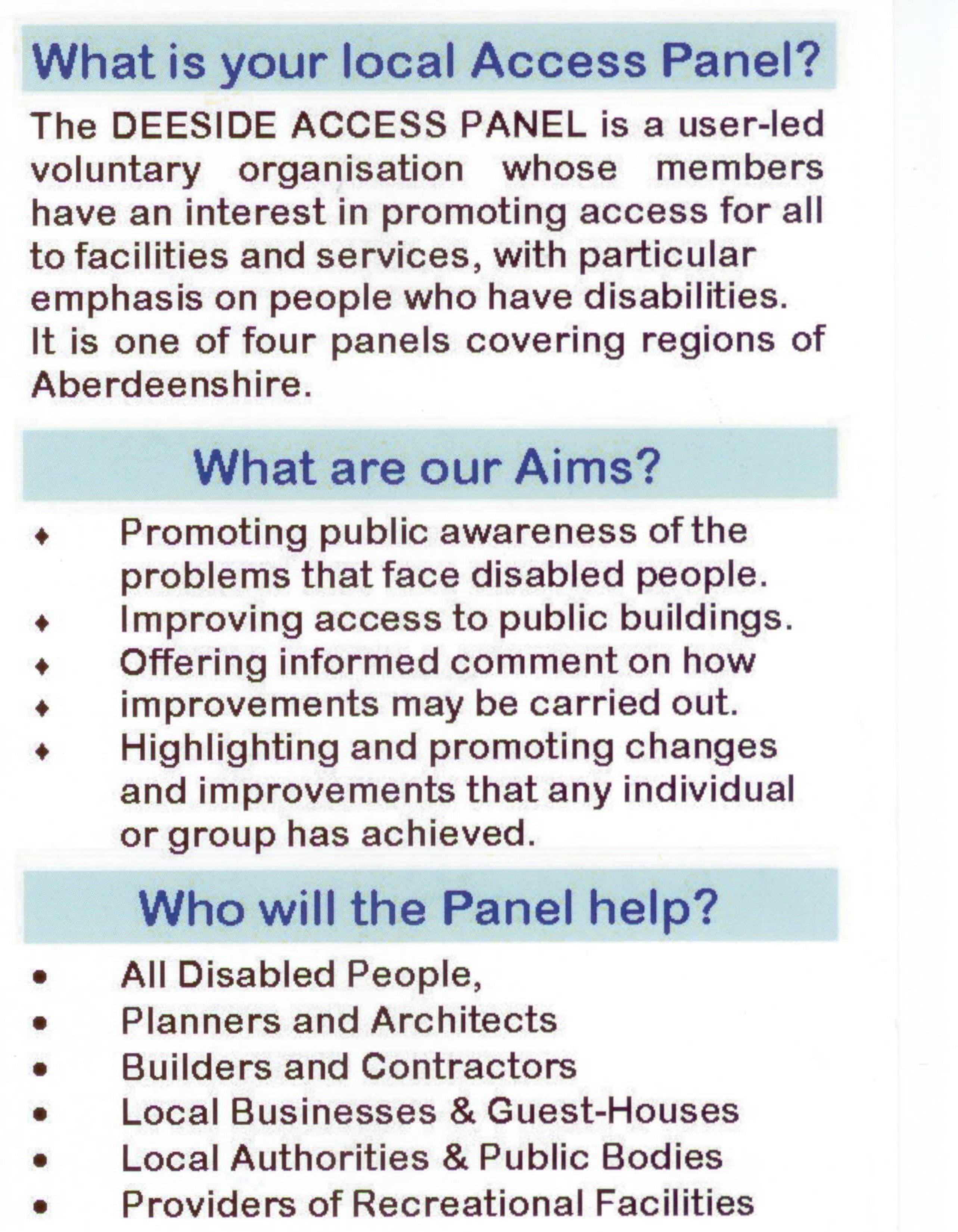 Page 2 of Deeside Access Panel Leaflet